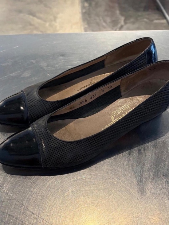 Salvatore Ferragamo Shoes - Salvatore Ferragamo Boutique Black Perforated Patent Cap Toe Pumps Size 8 3A